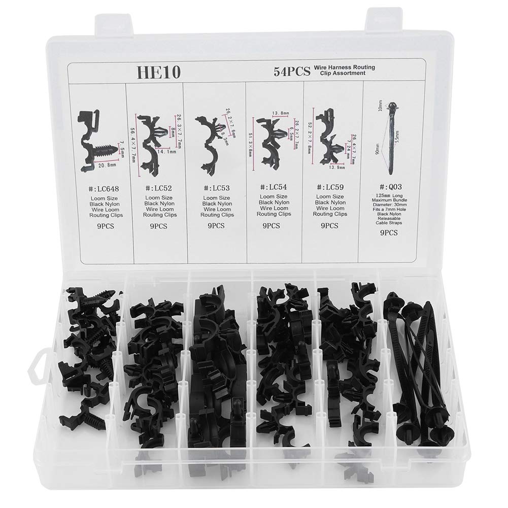 Aramox 54Pcs 6 Sizes Car Wiring Harness Clips,Car Body Wiring Harness Fastener Wire Routing Clip Convoluted Conduit Clip