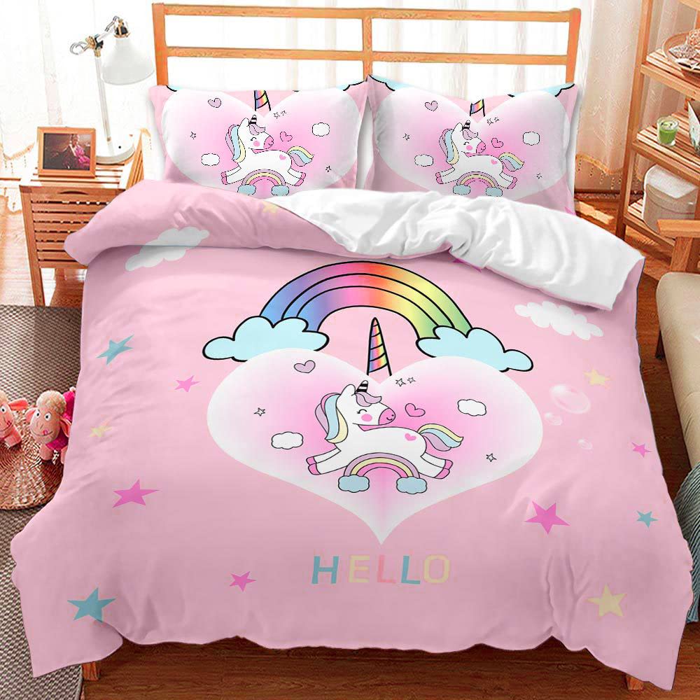 AOXHFNV Pink Unicorn Duvet Cover, Cute Unicorn Girls Children's Bed Linen 135 x 200 cm With 2 Pillowcases (220 x 240 cm, Pink 2) — image 1