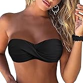 Firpearl Women Strapless Bikini Tops Retro Twist Front Bathing Suit Tops Push Up Bandeau Swimsuit