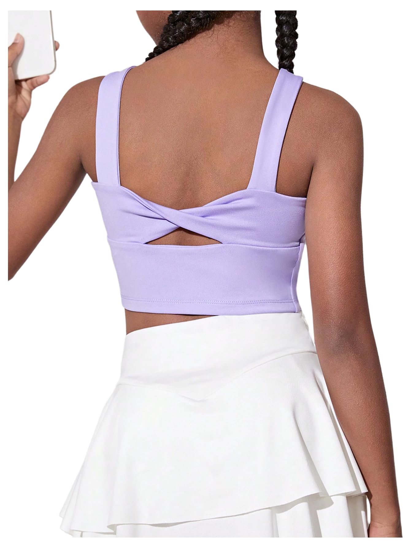 Photo 1 of WDIRARA Girl's Twist Back Sports Bras Backless Tank Top Workout Sports Shirts for Gym Purple 14Y