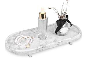 HESHIBI Marble Oval Bathroom Vanity Tray with Leg,Natural Stone Small Decorative Tray,Soap Dispenser Dresser Top Perfume Home