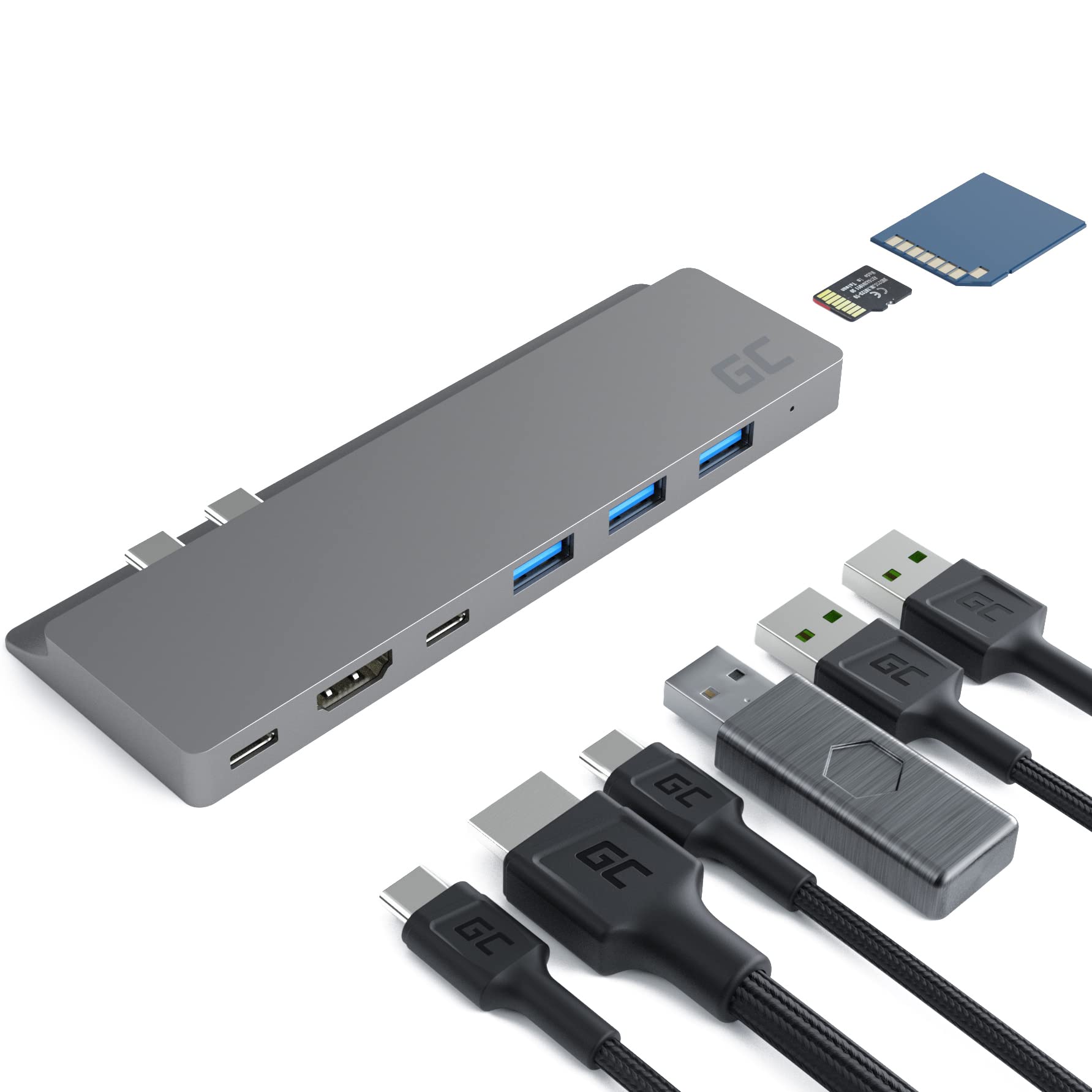 GC Connect60 HUB USB-C 8im1 Adapter Docking Station (Thunderbolt 3 (4K 60Hz), USB-C, 3 x USB 3.0, HDMI, microSD, SD) Power Delivery 100 W for MacBook Pro 13 inch/15 inch (2016/2017/2018/2019/2020),