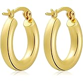 Hoop Earrings for Women, 18K Gold Plated Hoops Earrings, Hypoallergenic Lightweight Comfort Hollow Tube Hoops with Secure Push Lock, Chunky and Sleek Gold Hoops Large Earrings 20/30/40/50/60MM
