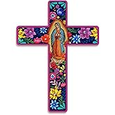 Putuo Decor Floral Cross Wall Decor Painted Decorative Wooden Inspirational Cross Spanish Style Wall Cross Decor Mexican Art Wall Decor Crucifix for Home Room Church Decoration