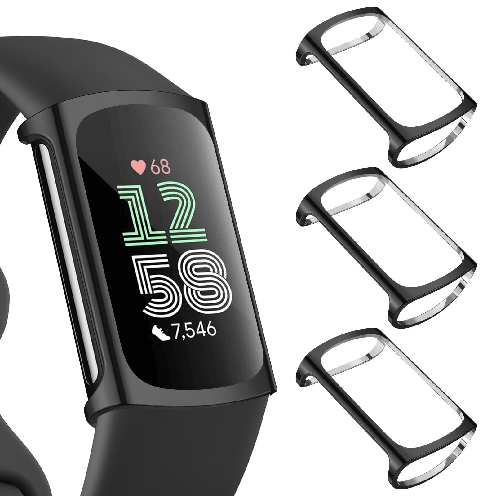 Photo 1 of 3 Pack Screen Protector for Fitbit Charge 6/5, TPU All-Around Protective Case Cover Rugged Bumper Shell Accessories (Black)