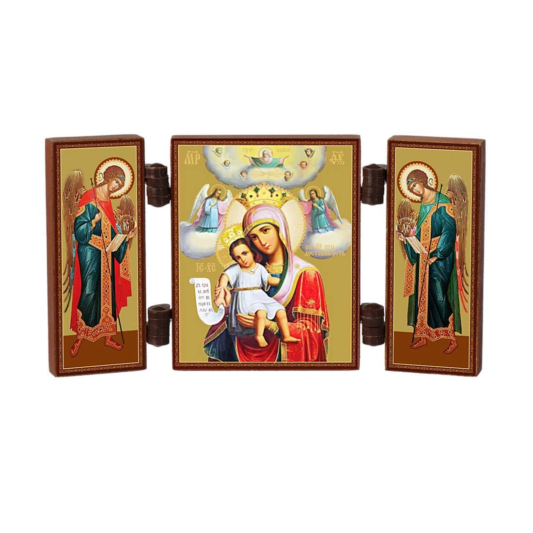 NKlaus - Mother of God Worthy Is - Christian icon triptych - Dostojno Est Bogorodicy - travelling altar wood 36163