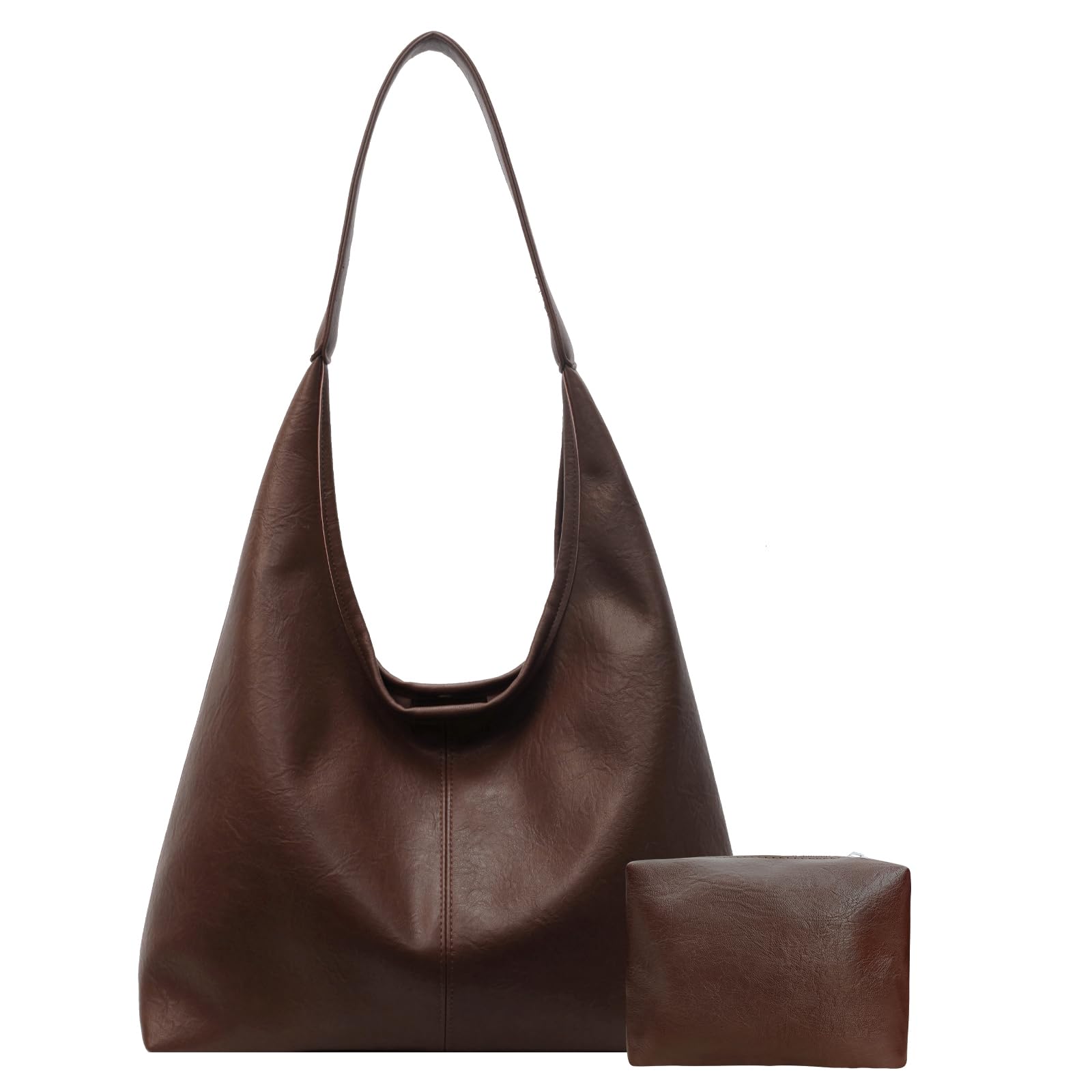 Photo 1 of JueiXeoy Slouchy Hobo Bags for Women Tote Bag Soft Vegan Leather Shoulder Purses Handbags Retro Hobo Purse Travel Work Tote Bag 2pcs Coffee