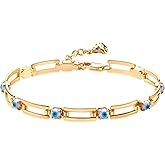 MTMY Evil Eye Bracelet for Women 14K Gold Plated Dainty Bracelets with Crystcal Adjustable Chain Cute Eye Bracelet Gold Jewelry for Her