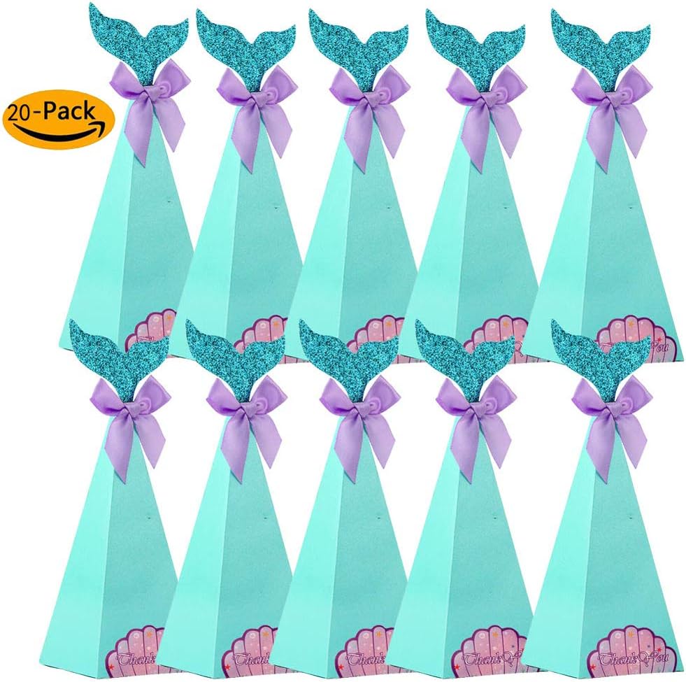 FunMove 20 Pieces Mermaid Sweet Candy Boxes Paper Gift Bag Birthday ...