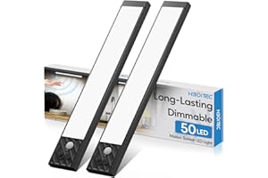 HIBOITEC Closet Light Wireless Under Cabinet Lighting Rechargeable Motion Sensored Lights Indoor, 50 LED Dimmable Magnetic Night Light for Kitchen, Laundry, Pantry, 2 Pack, Cool White Light, 10 inch