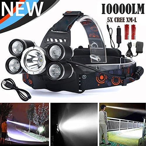 LED Cree Headlamp,hardhats 4 Modes 5T6 and Waterproof,Bright, Rechargeable Headlight Flashlight Torch,hat,Helmet Light,for Hiking,camping,running ,car light,Cycling,headlamps 18650 Batteries Include