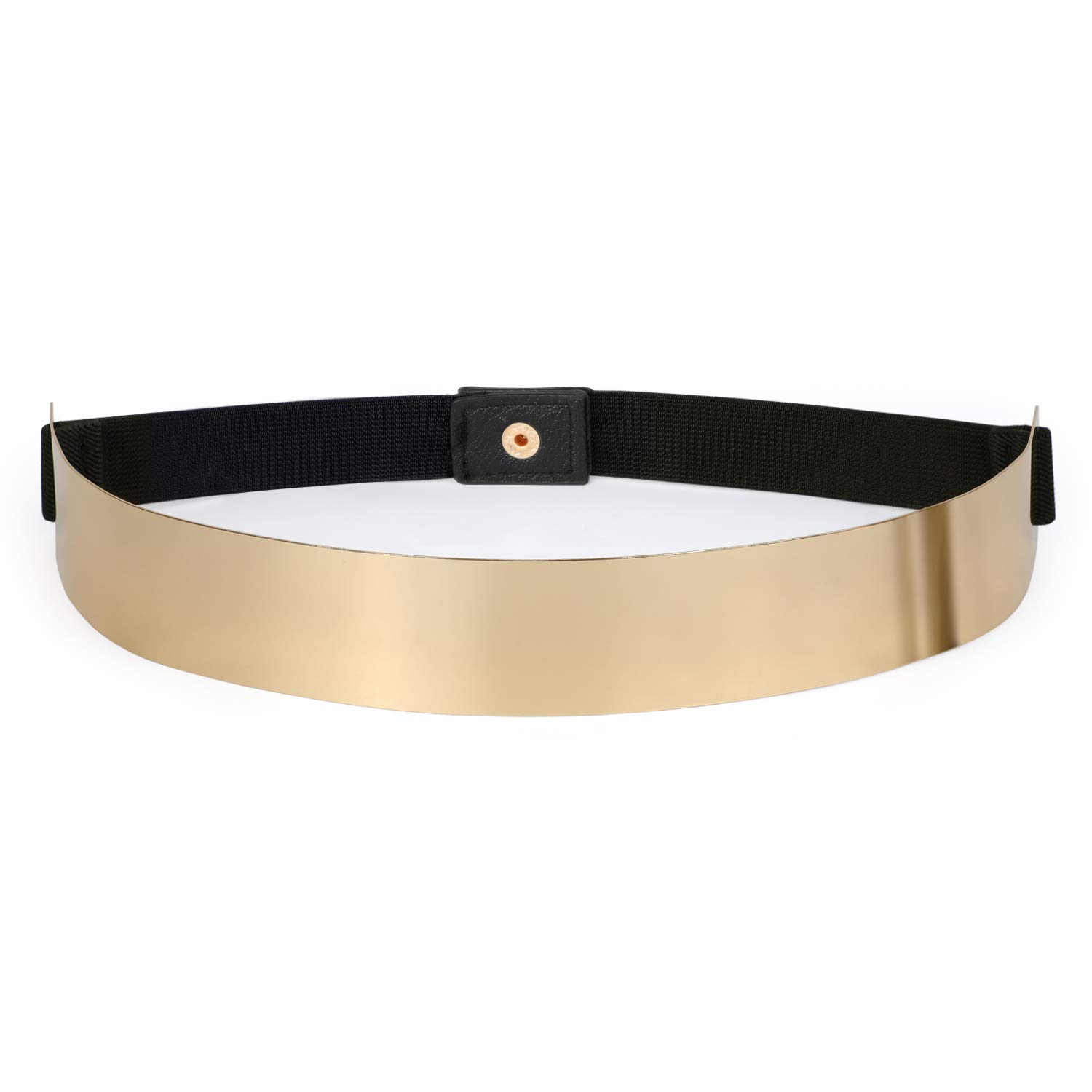 JASGOOD Gold Belts for Women Fashion Dress Belt Metal Plate Mirror Elastic Stretch Waist Belt with Snap Button (Gold Black,Fit Waist Size 32-45 Inch)
