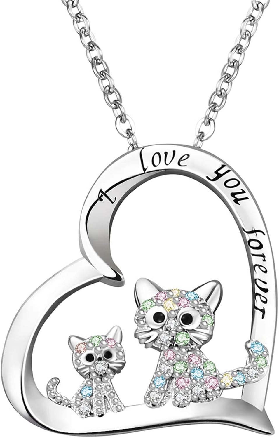 Cat Necklace for Women Cat Lovers 925 Sterling Silver Engraved I Love