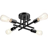 TOBUSA Modern 4-Light Semi Flush Mount Ceiling Light Fixture, Matte Black | Sputnik Close to Ceiling Light, Chandelier Light Fixture for Bedroom Kitchen Living Room Dining Room, 4 Light E26 Socket