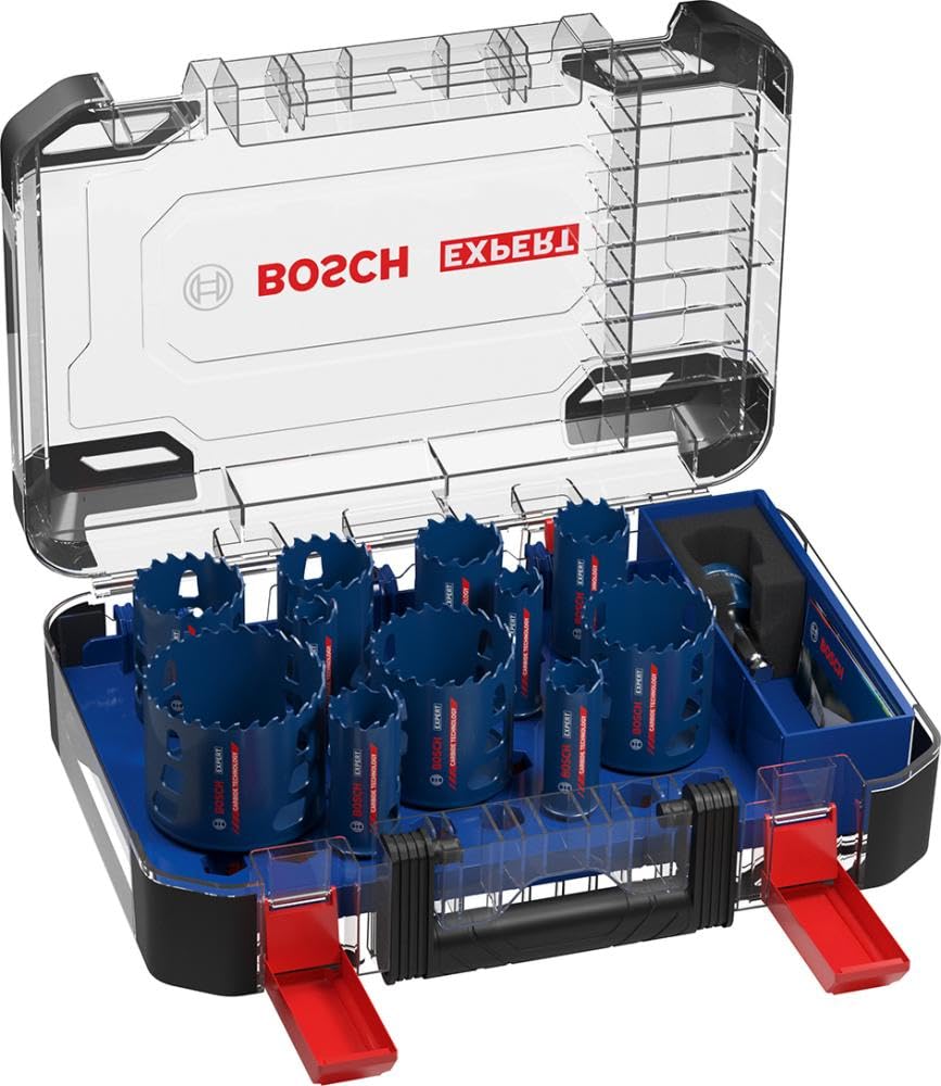 Bosch 11x EXPERT Tough Material Hole Saw Set (for Wood with metal, Brick, Ø 20-76 mm, Professional Accessory Rotary Drill/Drivers)