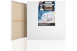 ARTSANI Stretched Canvases for Painting 2 Pack 36x36 Inch, 100% Cotton 12.3 oz Triple Primed Painting Canvas, 3/4" Profile Acid-Free Large Paint Canvas Blank Canvas for Acrylic Pouring Oil Watercolor Painting
