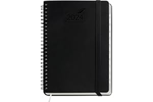 2024 Planner by BEZEND, A5 Calendar 5.8" x 8.5", Daily Weekly and Monthly Agenda,Spiral Bound,FSC Certified 100GSM Paper, Vegan Leather Soft Cover - Black