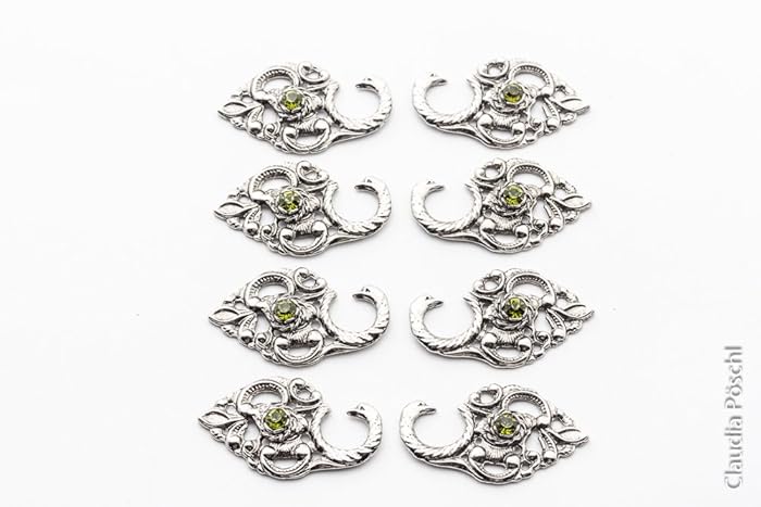 Miederhaken offen Schwanenhals Strass olive Trachtenknopf 8er Set