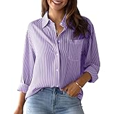 IBAOTORONI Women's Striped Button Down Shirts: Long Sleeve Office Casual Business Blouses with Pocket