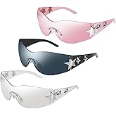Afkengung Wrap Shield Oversized Sunglasses for Cycling & Driving | Y2K Star Design Ultra Lightweight | Unisex 3-Pack Fashion Sun Glasses