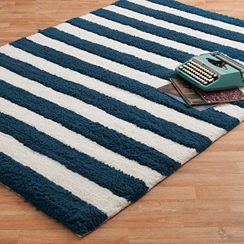 Alexander Home Hand-tufted Riley Navy/White Striped Shag Rug (7'3 x 9'3)