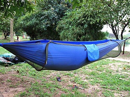 Camping Hammock, Mosquito Net Outdoor Hammock Travel Bed Lightweight Parachute Fabric Double Hammock For Indoor, Camping, Hiking(Blue)