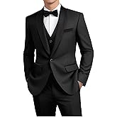HUEZOE Mens Suit 3 Piece Formal Shawl Lapel Tuxedo for Men Wedding Suits One Button Jacket Vest Pants Set