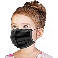 Kids Black Face Mask Disposable, 100 PCS [US BRAND] Wanwane Ages 4-12 Children Sized Breathable Mouth Cover Face Masks