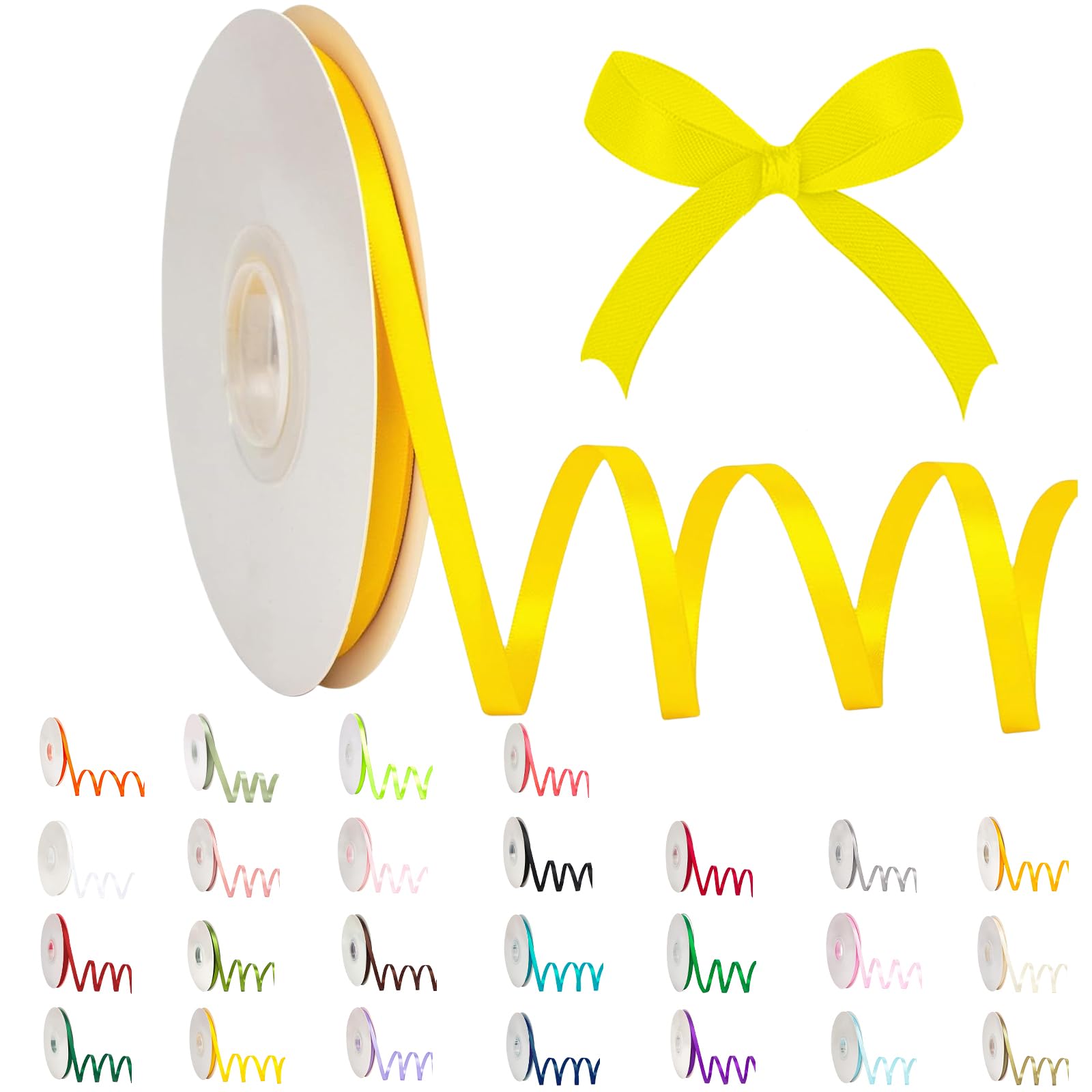 91m Thin Lemon Yellow Ribbon Satin Ribbon 6mm Solid Color Fabric Ribbon Silk Satin Roll,Lemon Yellow Wrapping Ribbon and Bows for Easter Gift Wrapping DIY Crafts Hair Bows Easter Cake Wedding Balloons