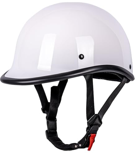 Yesmotor Low Profile Motorcycle Half Beanie Helmet-DOT Approved(White,S)