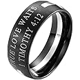 INRENG Men's Stainless Steel 8MM Bible Verse Christian Purity Cross Ring Band 1 Timothy 4:12