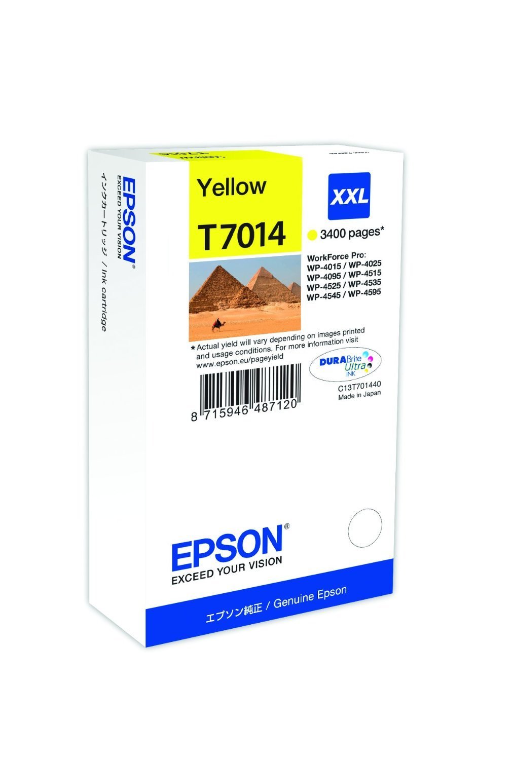 Epson T7014 Yellow Genuine, XXL High Yield Ink Cartridge DuraBrite Ultra