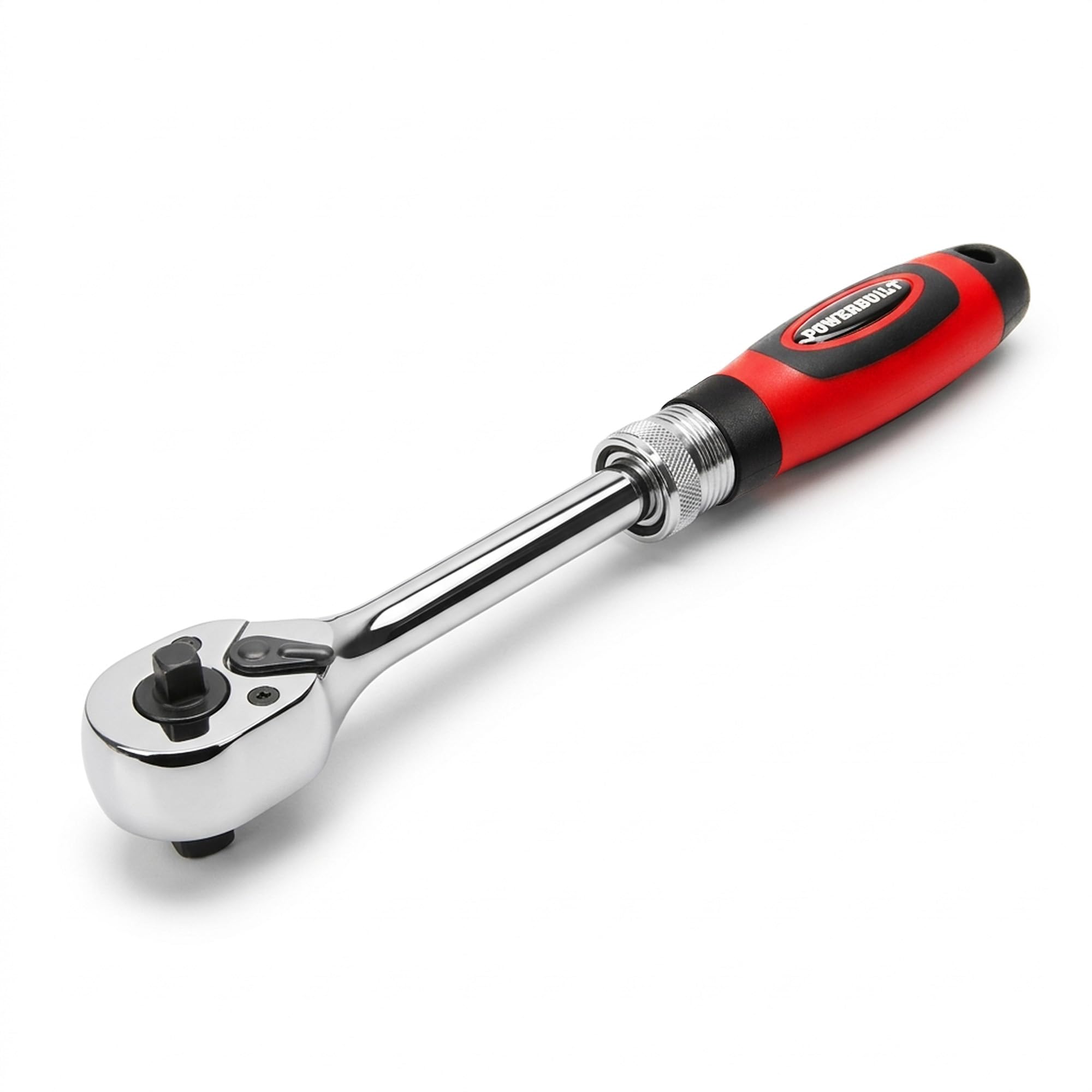 Powerbuilt Dual Size Extendable Ratchet, 1/4-Inch and 3/8-Inch Drive, 72 Tooth, 5 Degree Swing, Lightweight, Rubber Handle Red - 940926