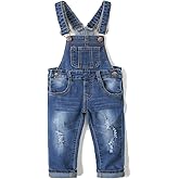 KIDSCOOL SPACE Little Girl Boy Jean Overalls,Toddler Ripped Denim Overall Pants