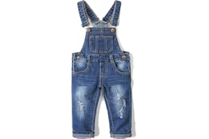 KIDSCOOL SPACE Little Girl Boy Jean Overalls,Toddler Ripped Denim Overall Pants