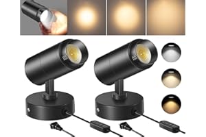 VANoopee 3 Color Zoomable LED Up Lights Indoor Spot Light with Timer, 10W Dimmable Uplighting Indoor Spotlight Accent Lighting for Plant Art, Floor Spotlight Lamp with 5.9FT Plug Cord - Black 2 Pack