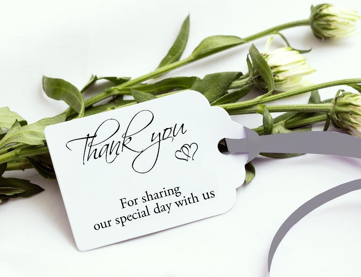 50pcs"Thank you for sharing our special day" Scalloped Shape Favours Gift Luggage Tags With Silver Ribbon. Perfect for Wedding, Birthday, Party, Baby Shower and Gifts. – SCSV