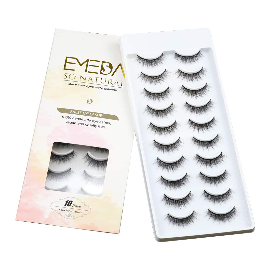 EMEDA 3D Fake Lashes 10 Pairs Faux M ink Lashes Natural Look Small Face Eyelashes 100% Handmade Lashes Wispies Short Soft Reusable Eye Lash 1 Pack (SP65)