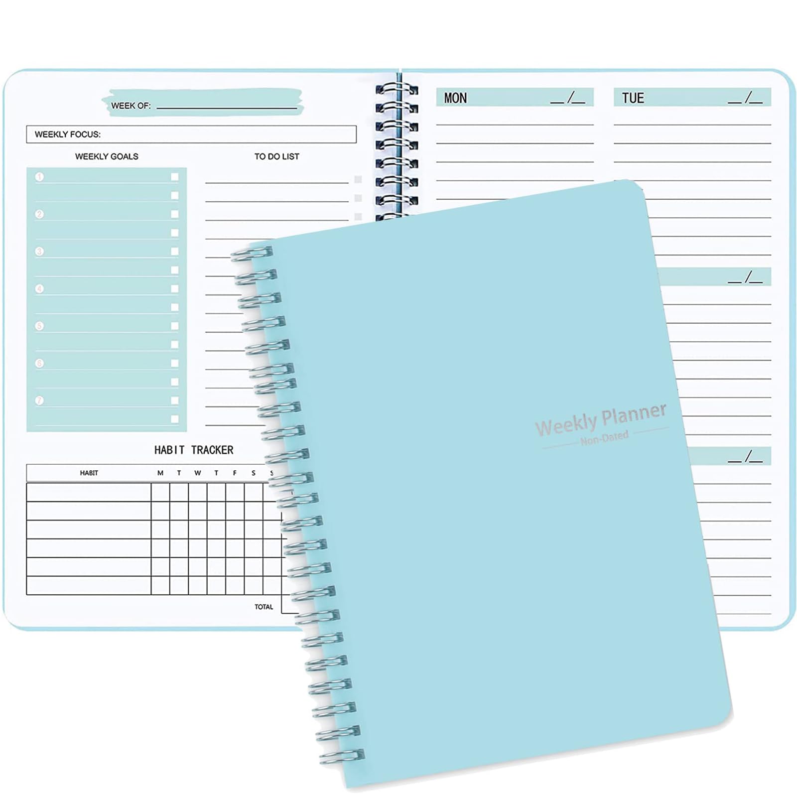 Moseem Weekly Planner Notebook, Undated A5 Daily To Do List Diary,Weekly Goals Planner with Habit Tracker 52 Weeks Planning for College Work Adhd Planner(Blue) — image 1
