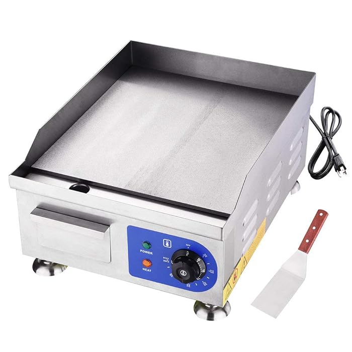 Yescom 1500W 14" Electric Countertop Griddle Stainless steel Adjustable Temp Control Commercial Restaurant Grill