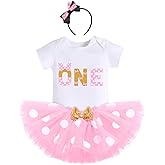 IBTOM CASTLE Polka Dots 1st 2nd 3rd Birthday Party Outfit for Baby Girl Princess Top+Tutu Skirt Dress up Photo Shoot Set