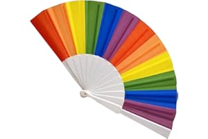 Heyiminy Rainbow Pride Folding Fan – 9in Handheld Clack Fan for Raves, Festivals & Parades – Reliable Cloth with Sturdy Plastic Handle – Essential Pride & Party Accessory for Women & Men (Vertical)