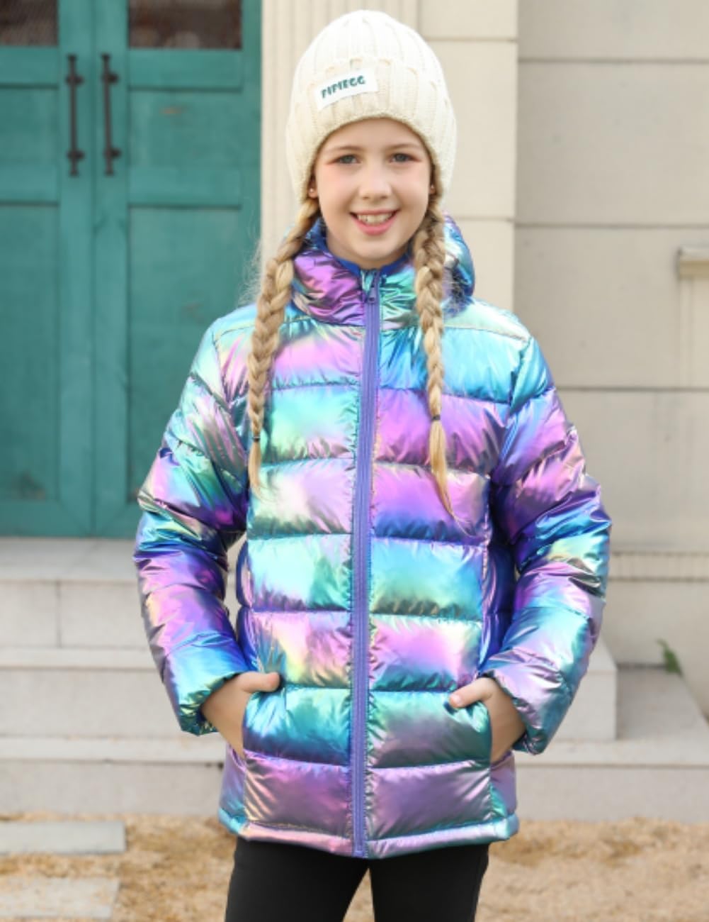 Lovekider Hooded Puffer Jacket for Girls 4-12T Packable Down-Alternative Warm Coat Shiny Outerwear for Kids Winter