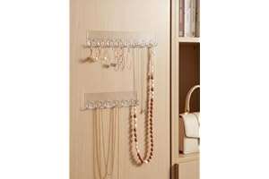 2 Pack Clear Self-Adhesive Necklace Holder - Wall Mount Jewelry Organizer for Necklaces Ties