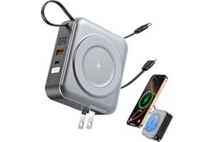 Magnetic Power Bank with AC Wall Plug, 6-in-1 Wireless Portable Charger 10000mAh Built-in Cables, 22.5W Type-C in&Out Fast Ch