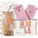 Godmother Proposal Gift Set for Women, In My Godmother Era 16 Oz Coffee Glass Cup, Unique Gifts for Birthday Christmas, Mothers Day Gift Set of 4