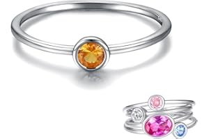 SARIEL Simple Birthstone Rings for Women Mother Jewelry 925 Sterling Silver Colorful Cubic Zirconia Stackable Promise Ring Gift for Her