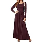 Women's Long Sleeve Maxi Dress High Waist Flowy Crewneck Vintage Wedding Guest Formal Long Dresses