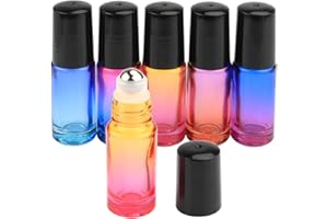 Wresty Gradient Color Roll On Bottles Thick Glass Empty Refillable Fragrance Perfume Essential Oil Glass Roller Bottles Metal Roller ball Bottle Container For Home Travel Use 5ml 6 Packs