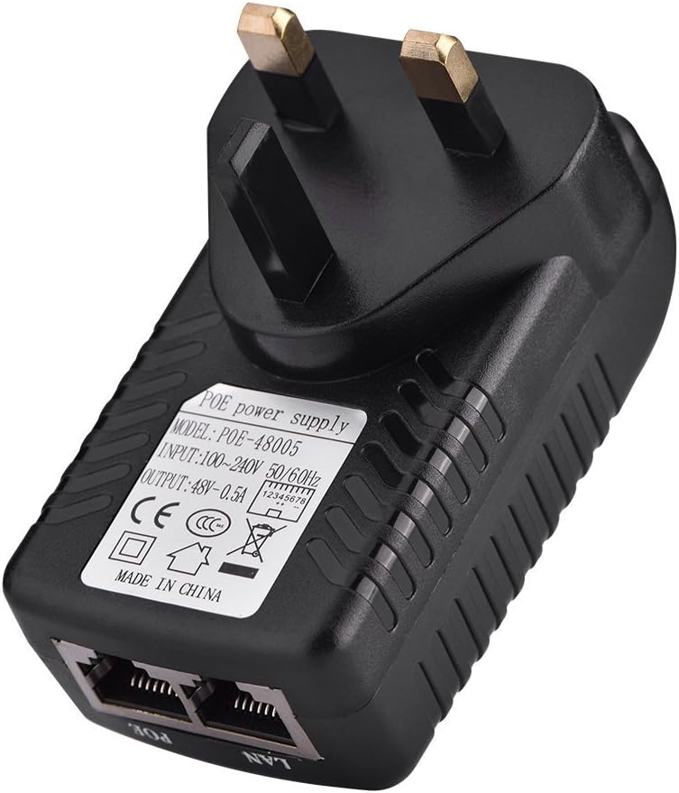 VBESTLIFE DC 48V 0.5A POE Injector Power Supply Over Ethernet Adapter with UK Plug for 48V POE Device, Black - Image 3